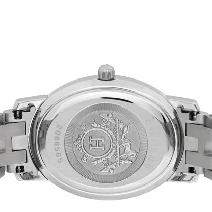 Hermes Stainless Steel Diamond Pink Mother of Pearl 22mm Clipper Oval Quartz Watch 4 of 4