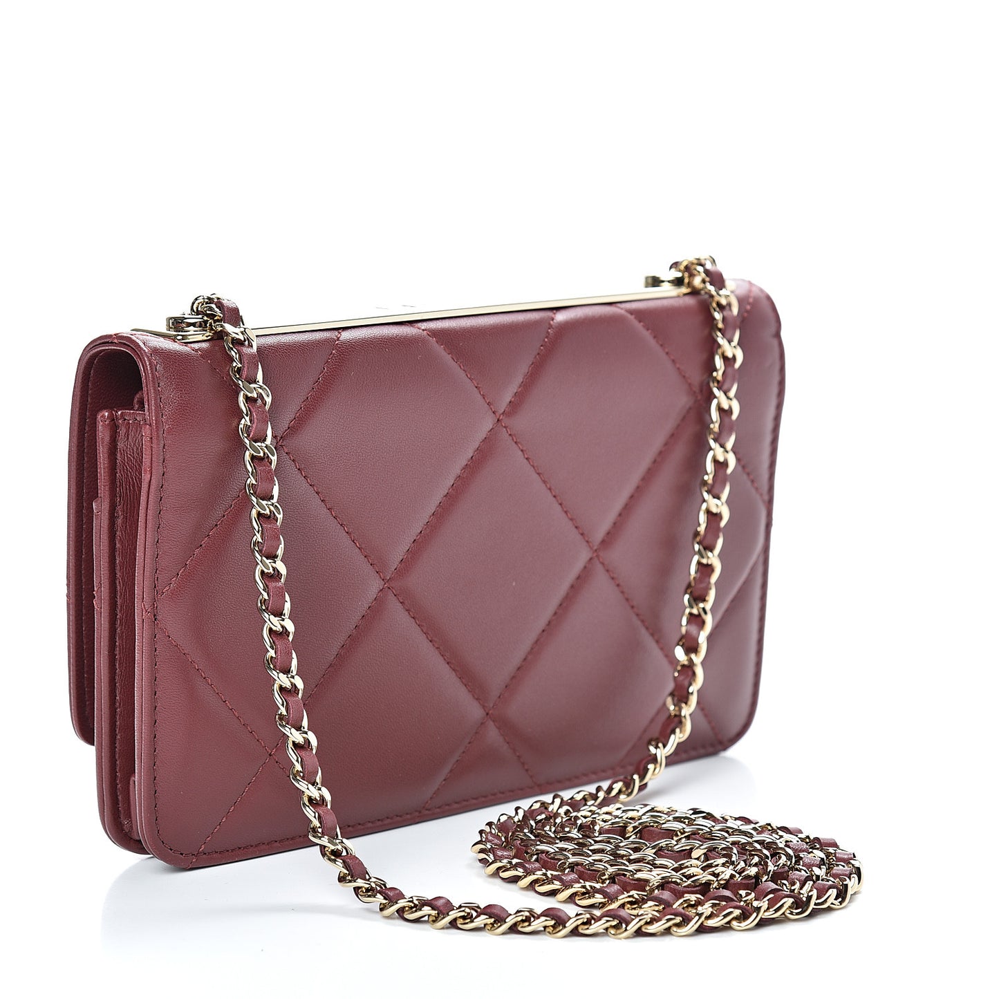 Lambskin Quilted Trendy CC Wallet On Chain WOC Dark Red