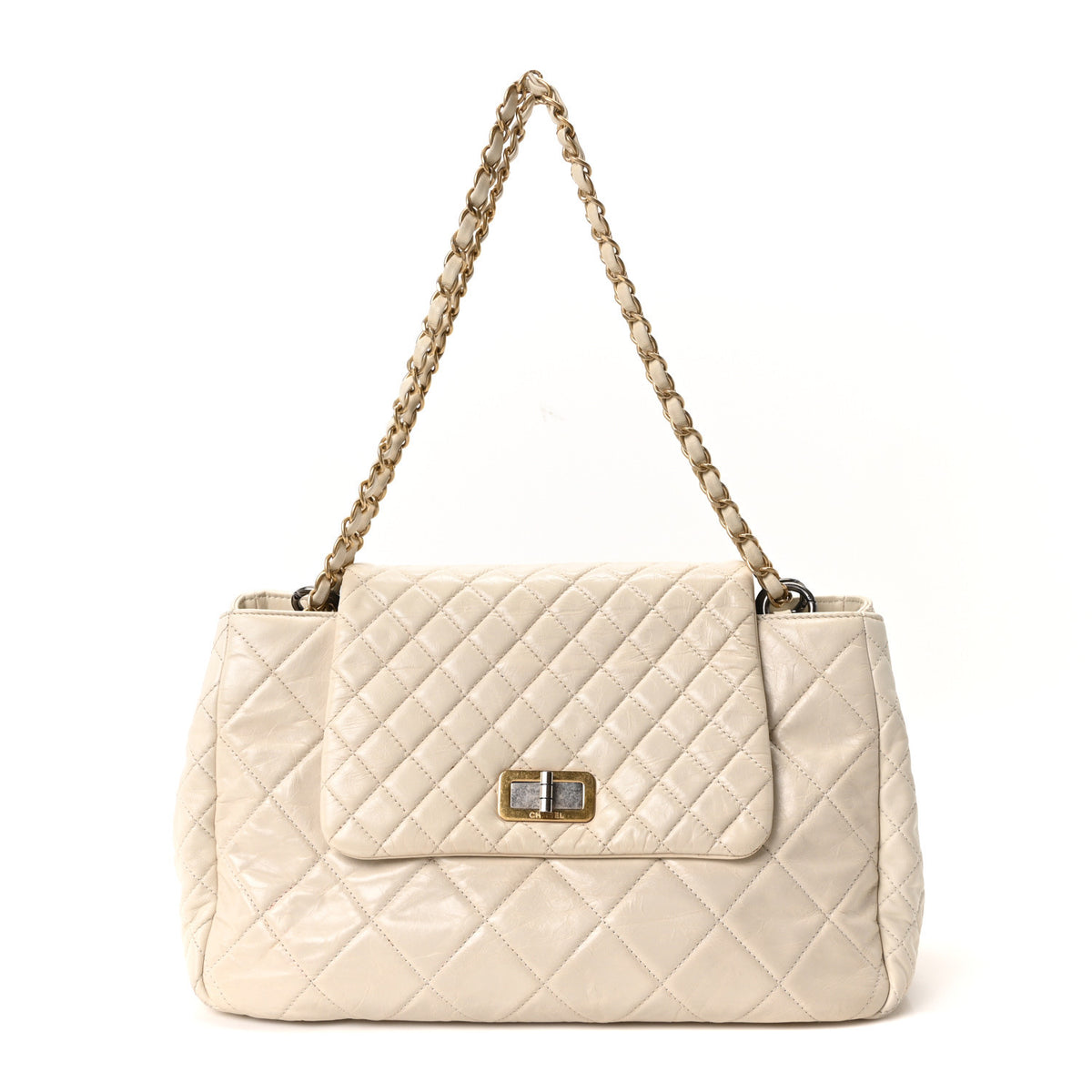 Chanel Glazed Crinkled Lambskin Large East West Flap White 1 of 10