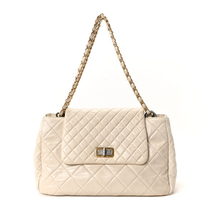 Chanel Glazed Crinkled Lambskin Large East West Flap White 1 of 10