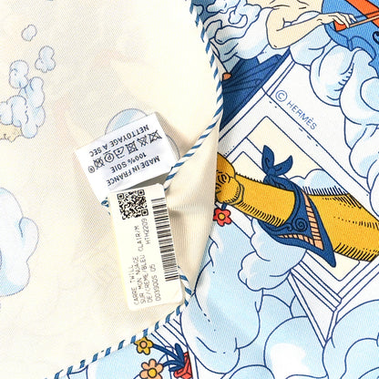Hermes Silk Sur Mon Nuage Scarf 90 Creme Bleu Clair 3 of 3