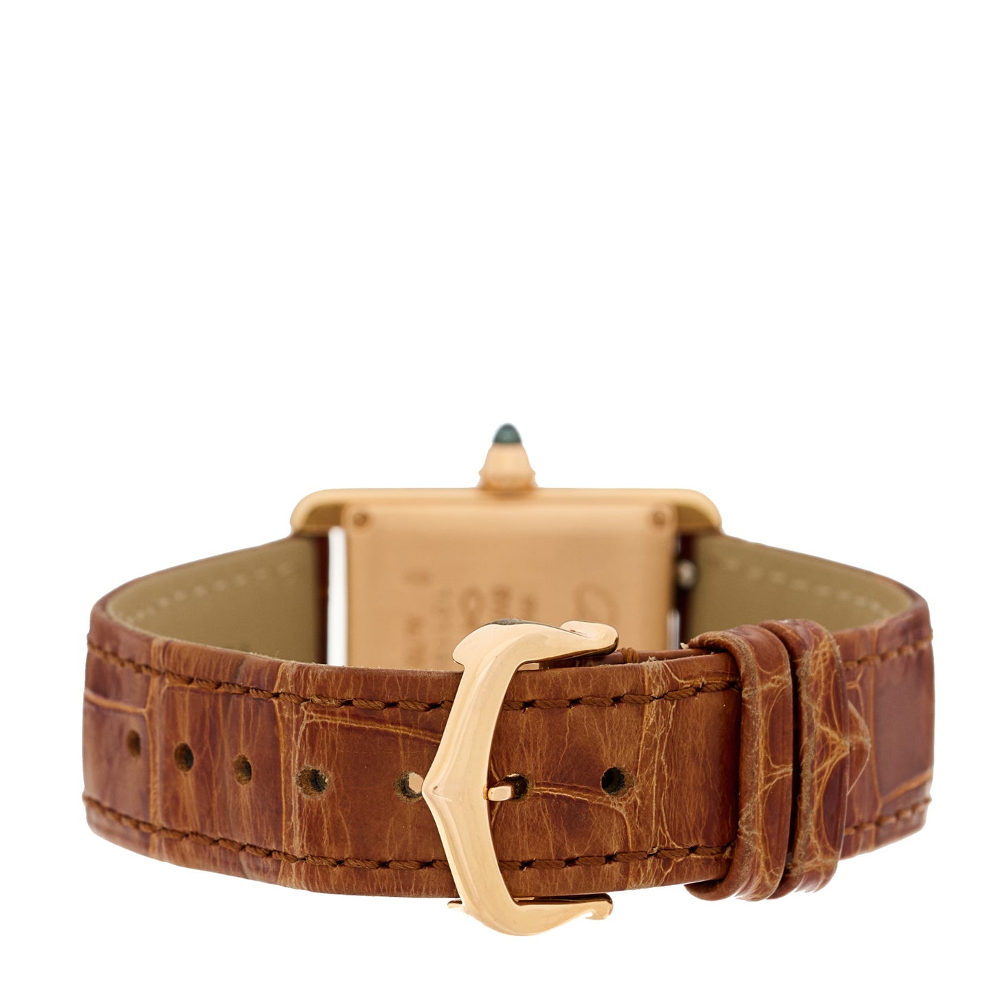 18K Pink Gold Alligator 22mm Tank Louis Manual Winding Watch Brown