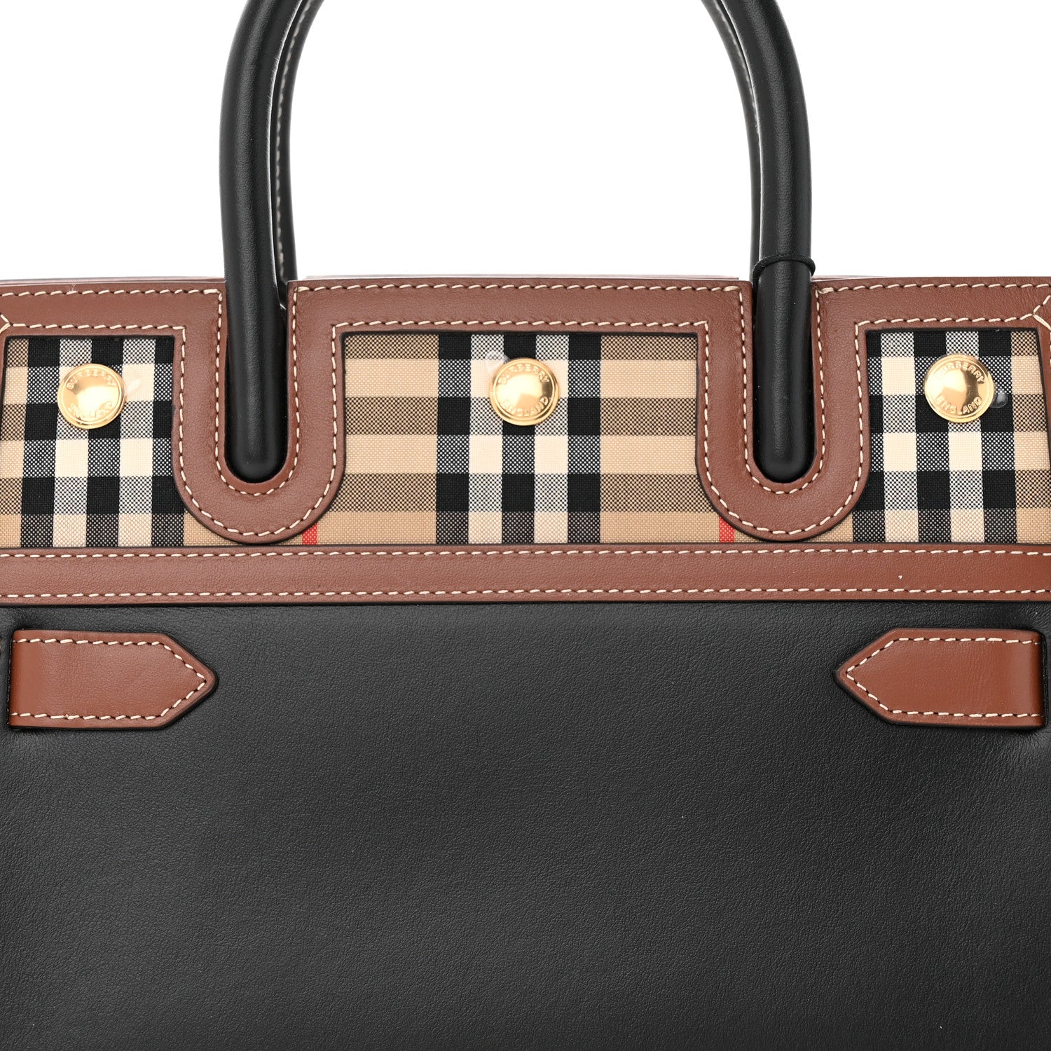 Burberry Calfskin Vintage Check Mini Two Handle Title Bag Black 8 of 13