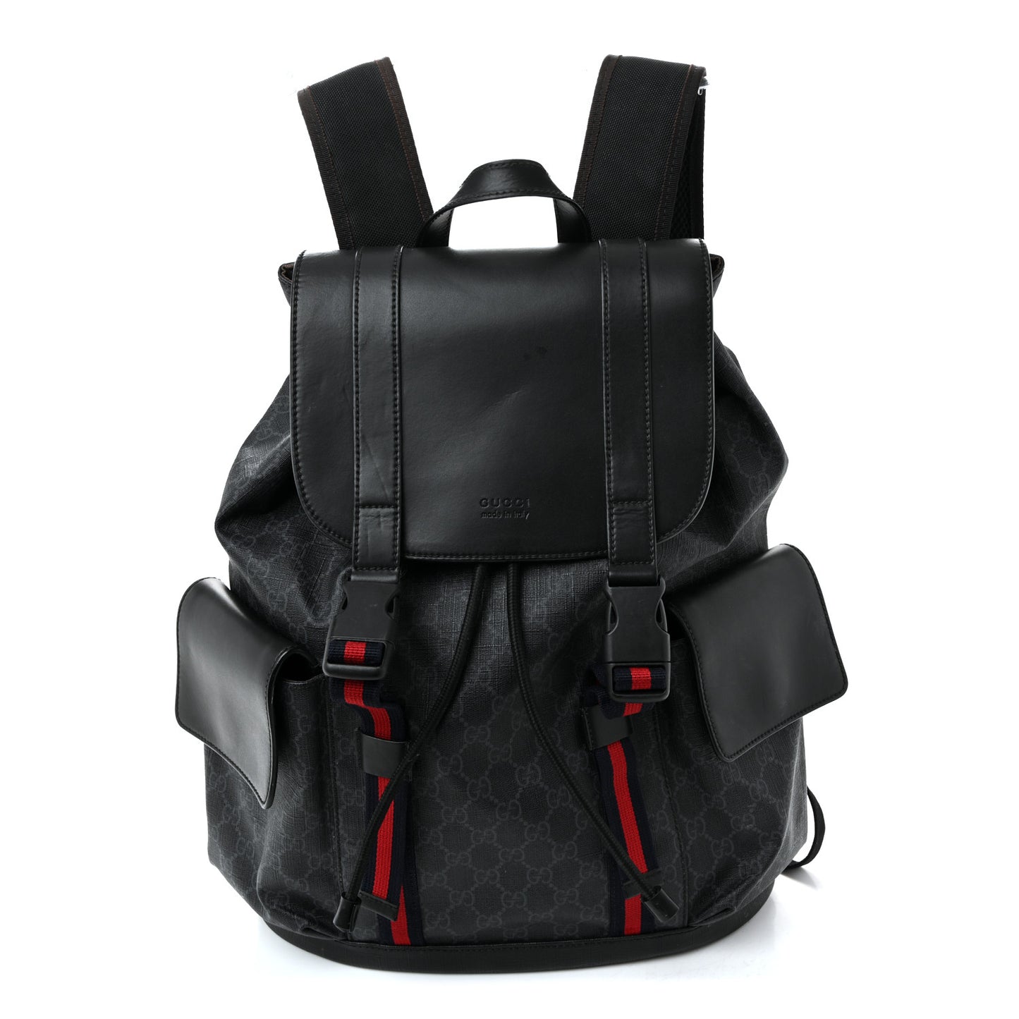 Soft GG Supreme Monogram Calfskin Web Double Buckle Backpack Black