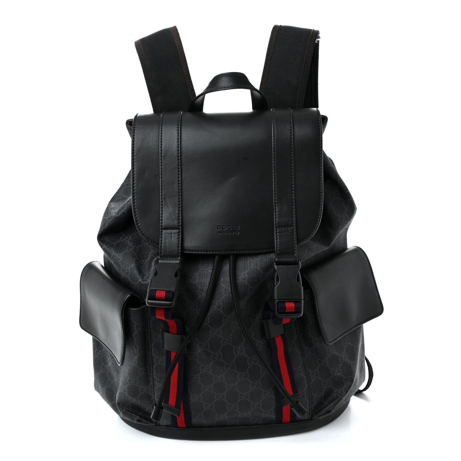 Gucci Soft GG Supreme Monogram Calfskin Web Double Buckle Backpack Black 1 of 13