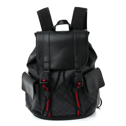 Gucci Soft GG Supreme Monogram Calfskin Web Double Buckle Backpack Black 1 of 13