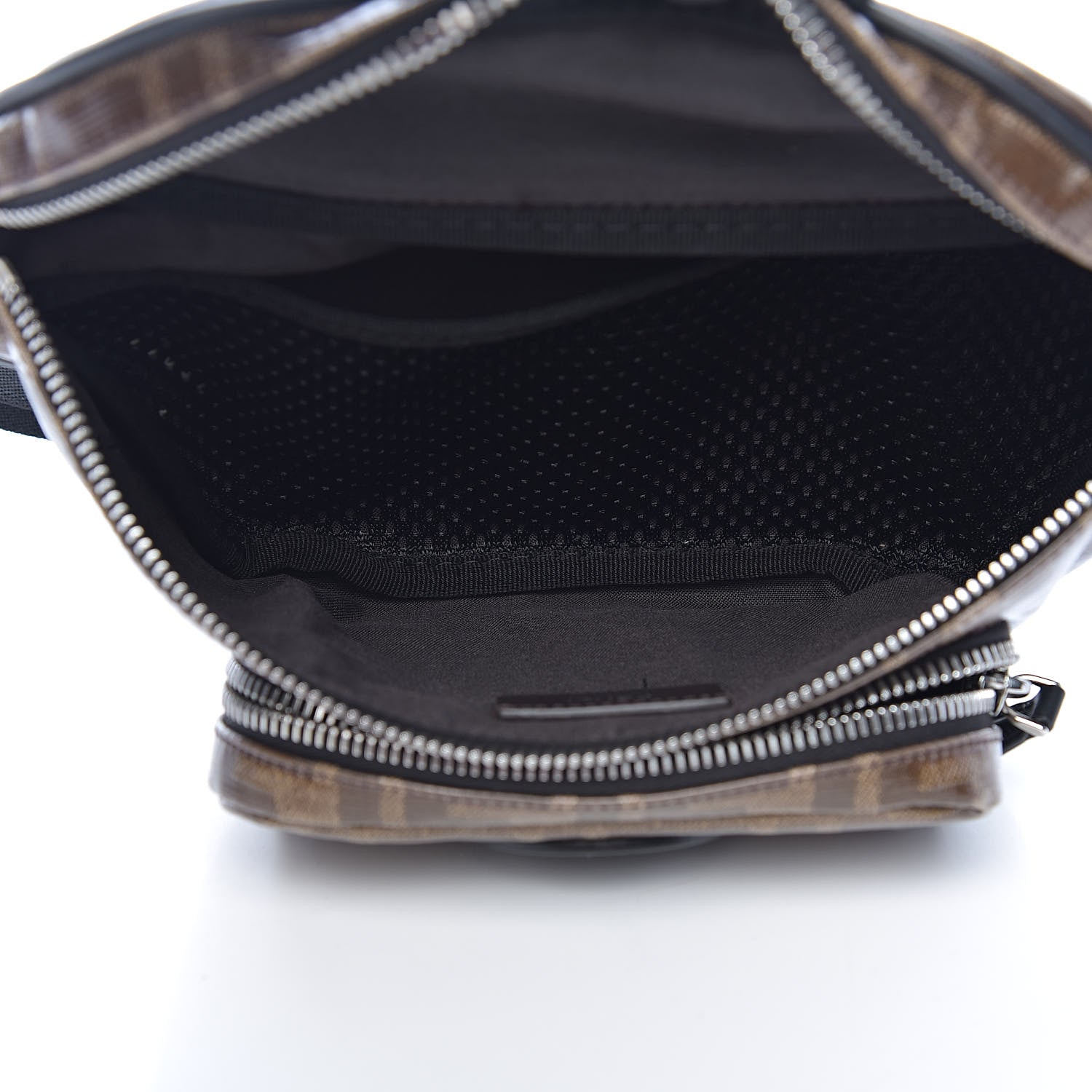 Fendi Glazed Fabric Vitello Century FF 1974 Stamp Patch Pocket Belt Bag Mogano Panna Black 5 of 10