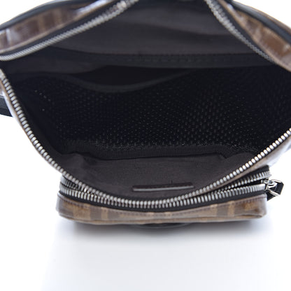 Fendi Glazed Fabric Vitello Century FF 1974 Stamp Patch Pocket Belt Bag Mogano Panna Black 5 of 10