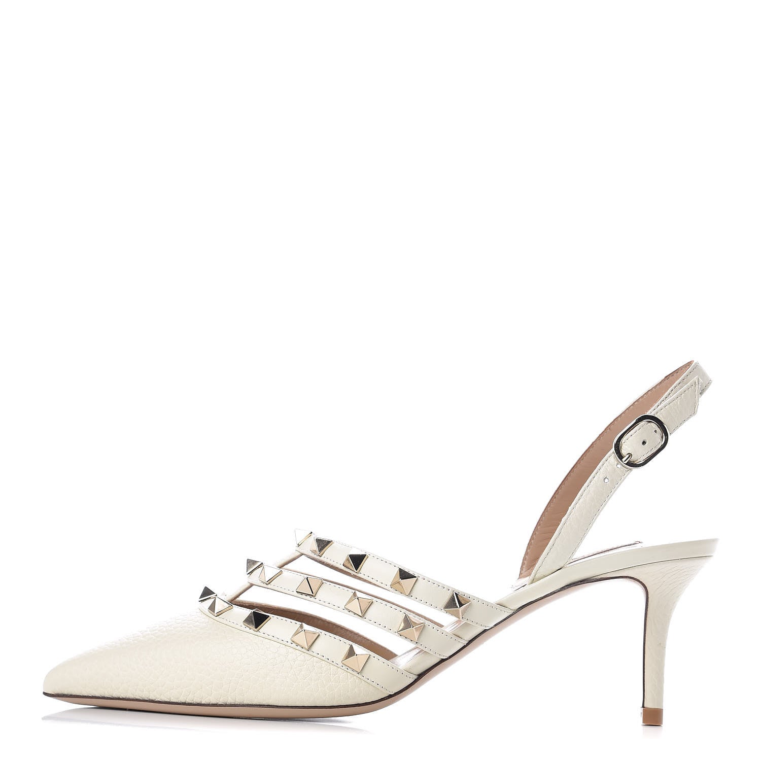 Valentino Garavani Pebbled Calfskin Rockstud Cage Slingback Pumps 37.5 White 1 of 7