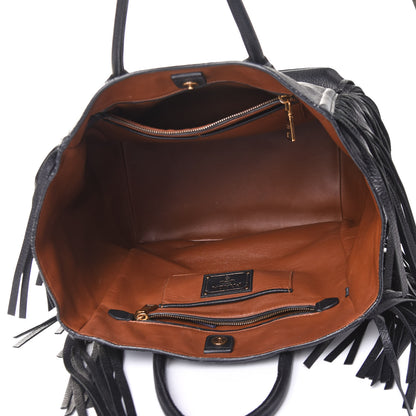 Prada Cervo Deerskin Fringe Tote Black 7 of 22