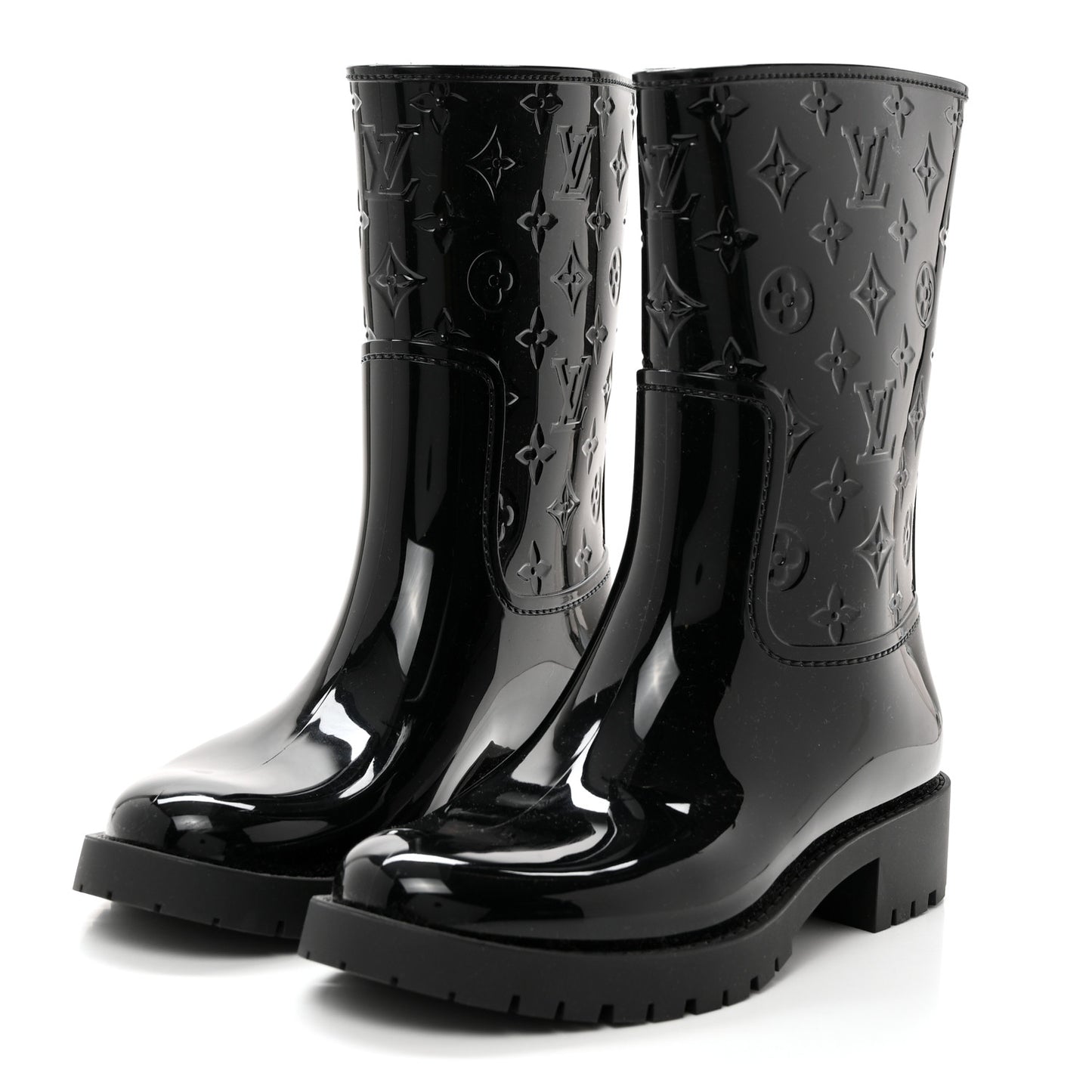 Rubber Embossed Monogram Drops Flat Half Boots 41 Black