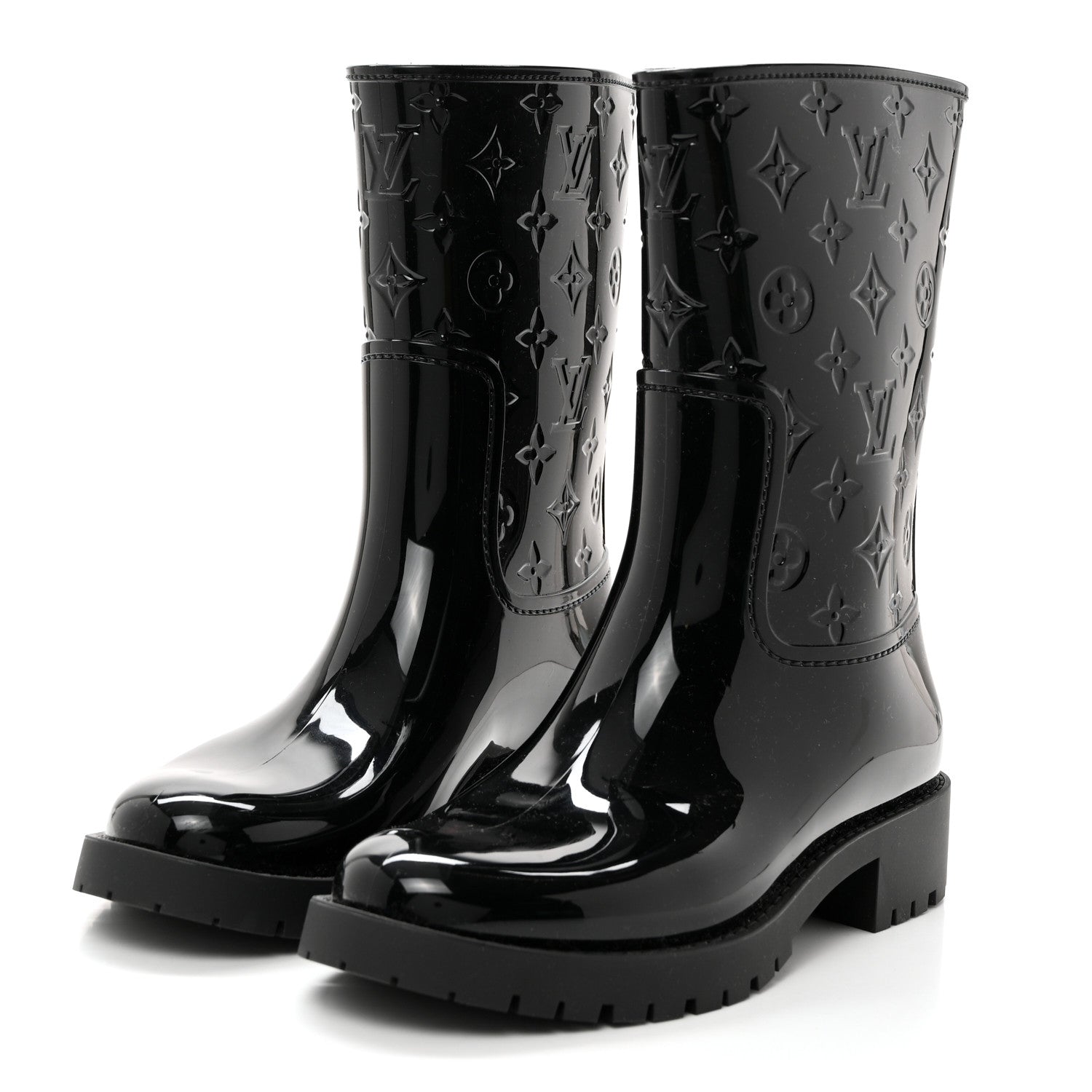 Louis Vuitton Rubber Embossed Monogram Drops Flat Half Boots 41 Black 3 of 7