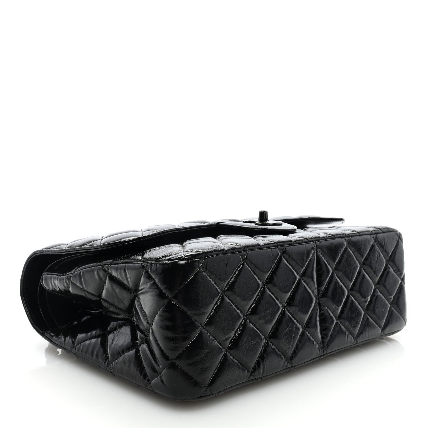 Chanel Shiny Distressed Calfskin Quilted Jumbo Double Flap So Black 4 of 9