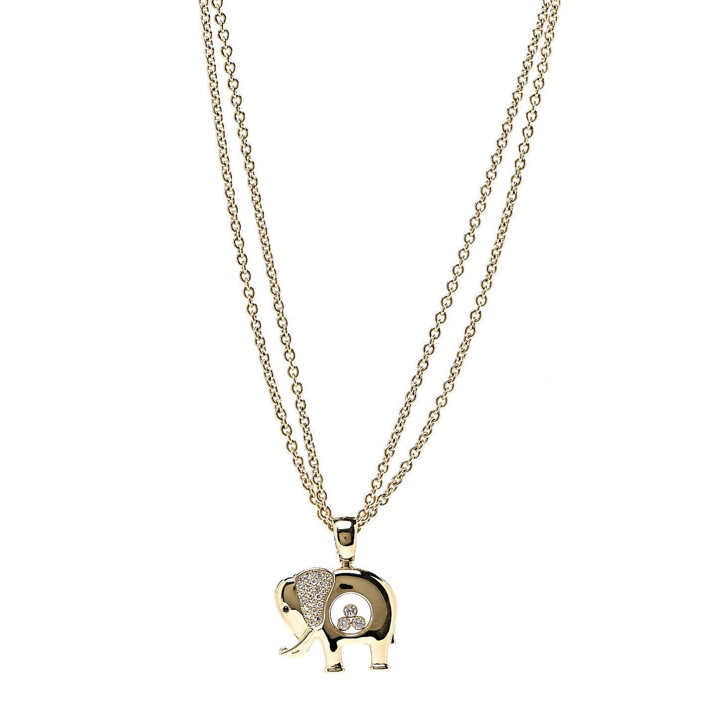 18K Yellow Gold Sapphire Happy Diamonds Elephant Pendant Necklace