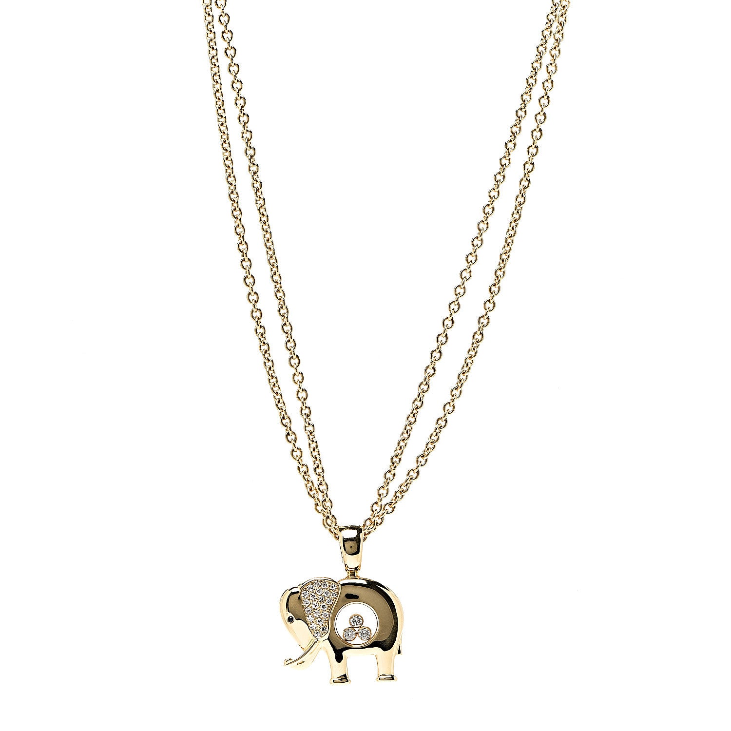Chopard 18K Yellow Gold Sapphire Happy Diamonds Elephant Pendant Necklace 1 of 5