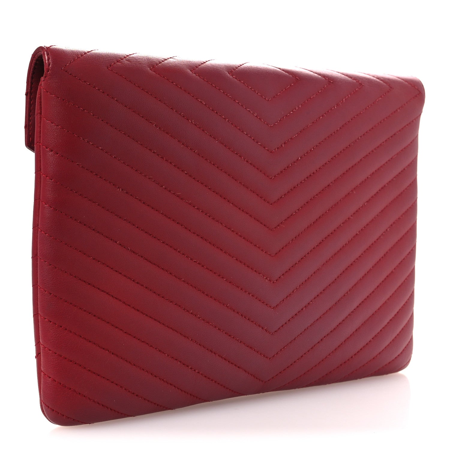 Chanel Calfskin Chevron Quilted Small Envelope Clutch Red 3 of 12