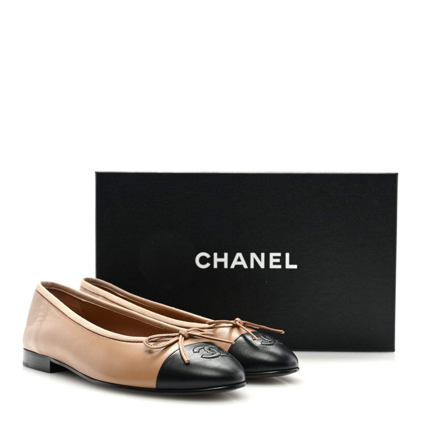 Lambskin Cap Toe CC Ballerina Flats 37.5 Beige Black
