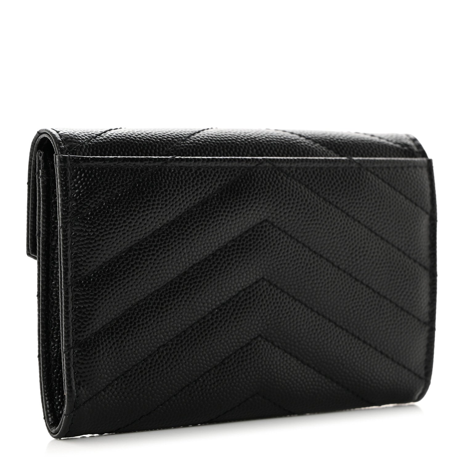 Saint Laurent Grain De Poudre Matelasse Chevron Small Monogram Envelope Wallet Black 3 of 8