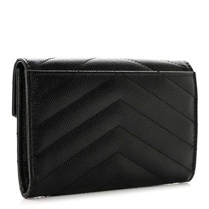 Saint Laurent Grain De Poudre Matelasse Chevron Small Monogram Envelope Wallet Black 3 of 8