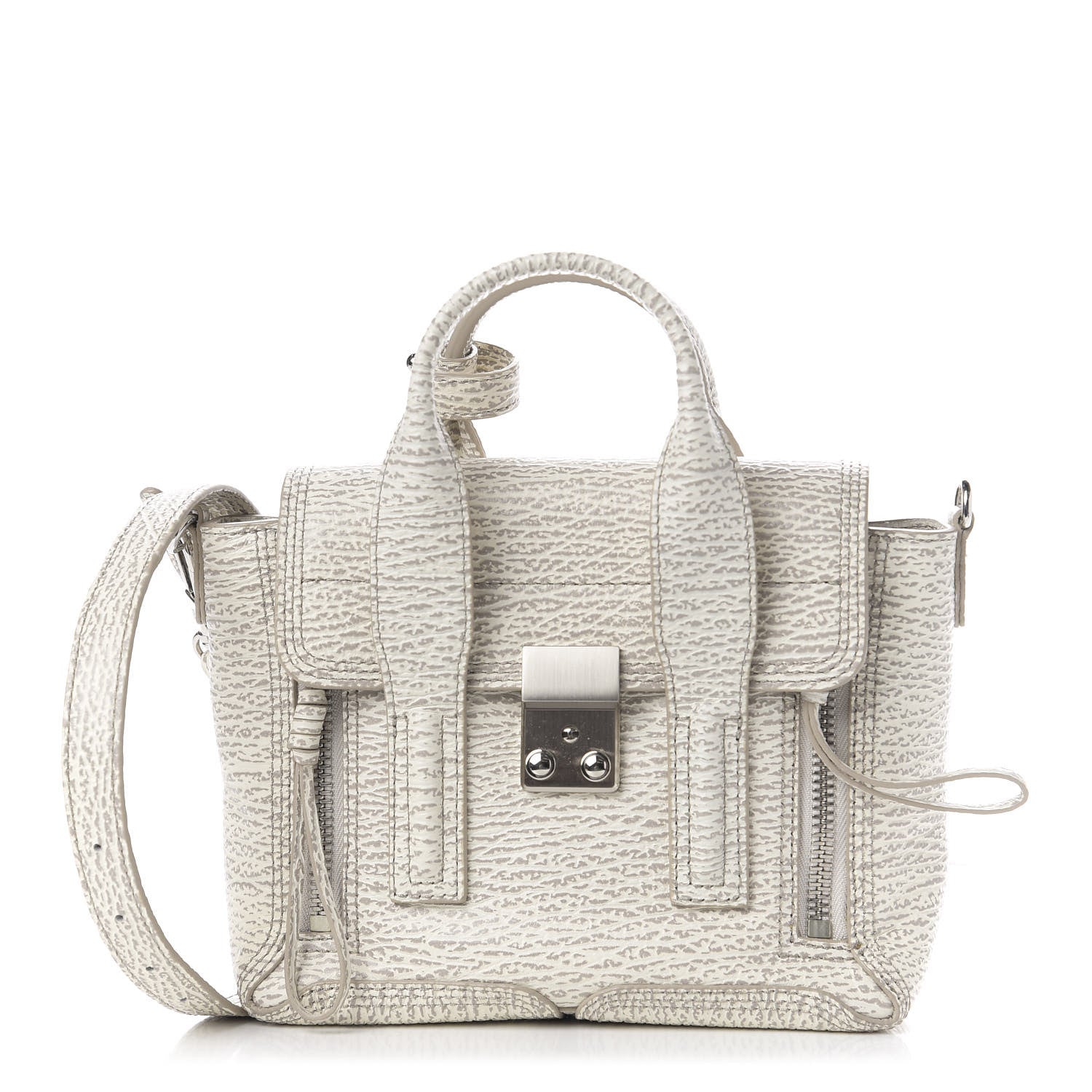 3.1 Phillip Lim 3.1 Shark Embossed Textured Calfskin Mini Pashli Satchel Ivory Dove 1 of 10