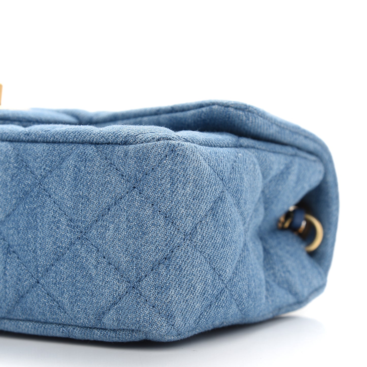 Denim Quilted Mini Pearl Crush Rectangular Flap Blue