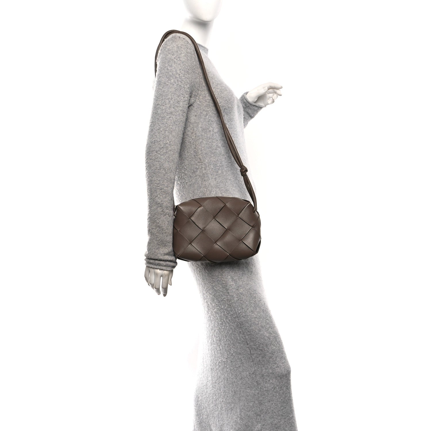 Bottega Veneta Lambskin Maxi Intrecciato Small Cassette Camera Bag Taupe Grey 2 of 9