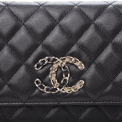 Chanel Caviar Quilted French New Wave Chain CC Wallet On Chain WOC Black 9 of 12