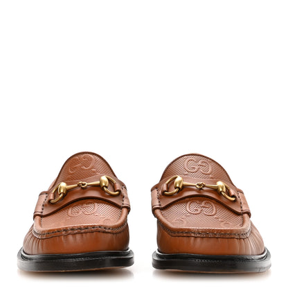 Gucci Harness Calfskin GG Tennis Embossed Mens Horsebit Loafers 8 Dark Brown 3 of 9