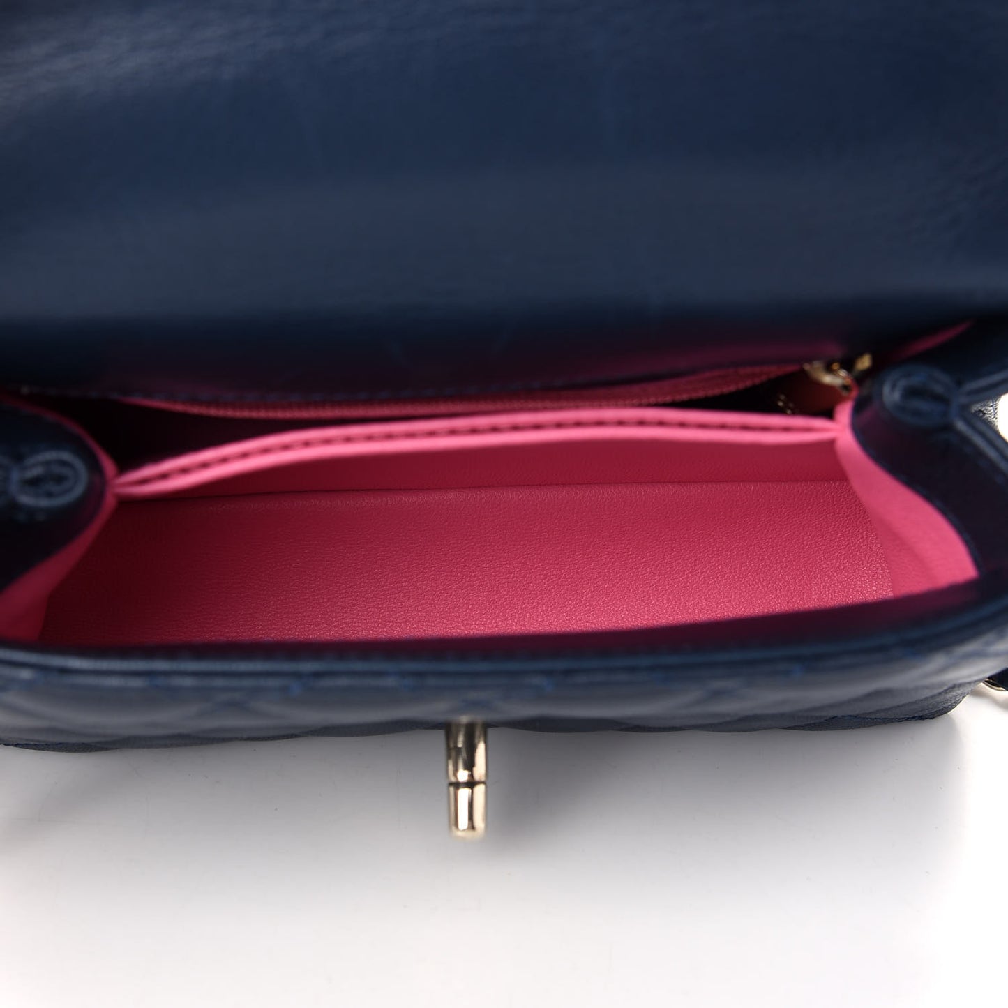 Goatskin Quilted Extra Mini Rainbow Coco Handle Flap Navy Blue