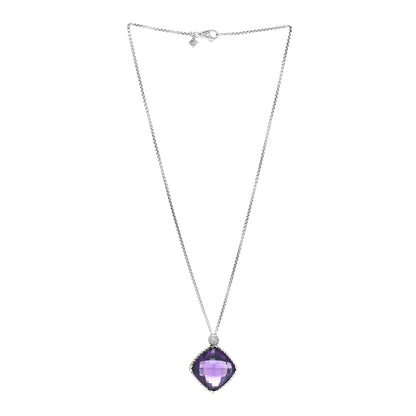 David Yurman Sterling Silver Diamond Amethyst 20mm Cushion On Point Pendant Necklace 3 of 4