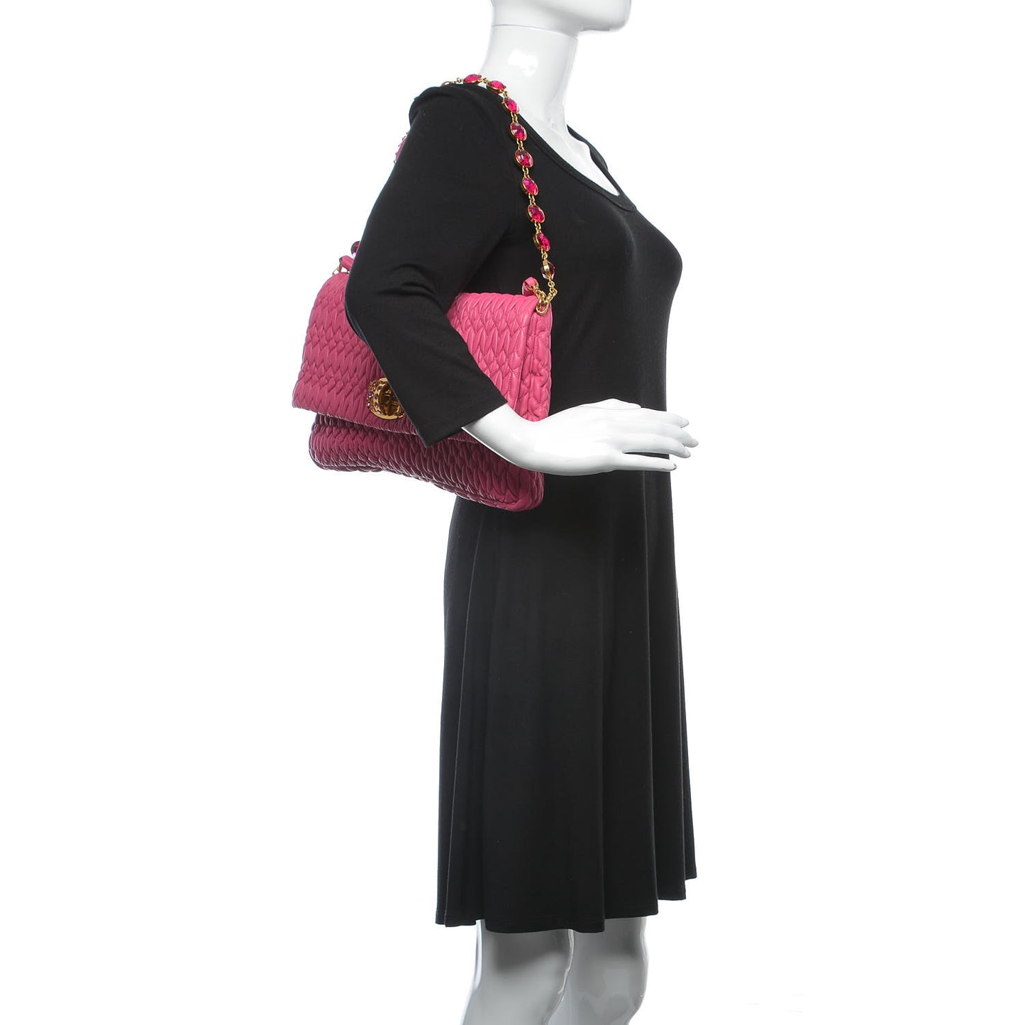 Nappa Matelasse Crystal Flap Clutch Fuxia