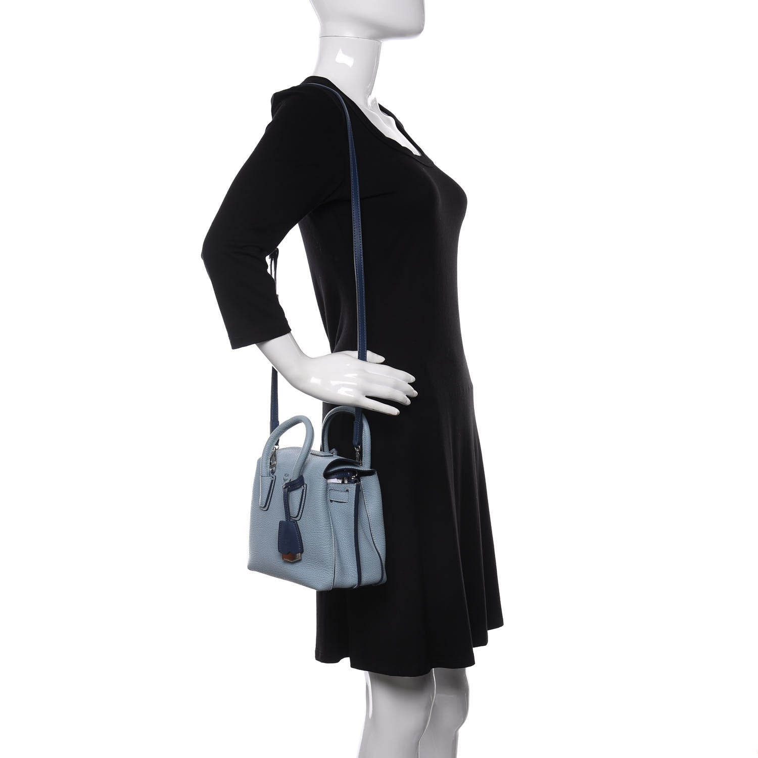 MCM Grained Calfskin Mini Milla Tote Blue 2 of 10