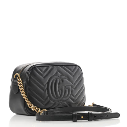 Gucci Calfskin Matelasse Small GG Marmont Chain Shoulder Bag Black 3 of 11