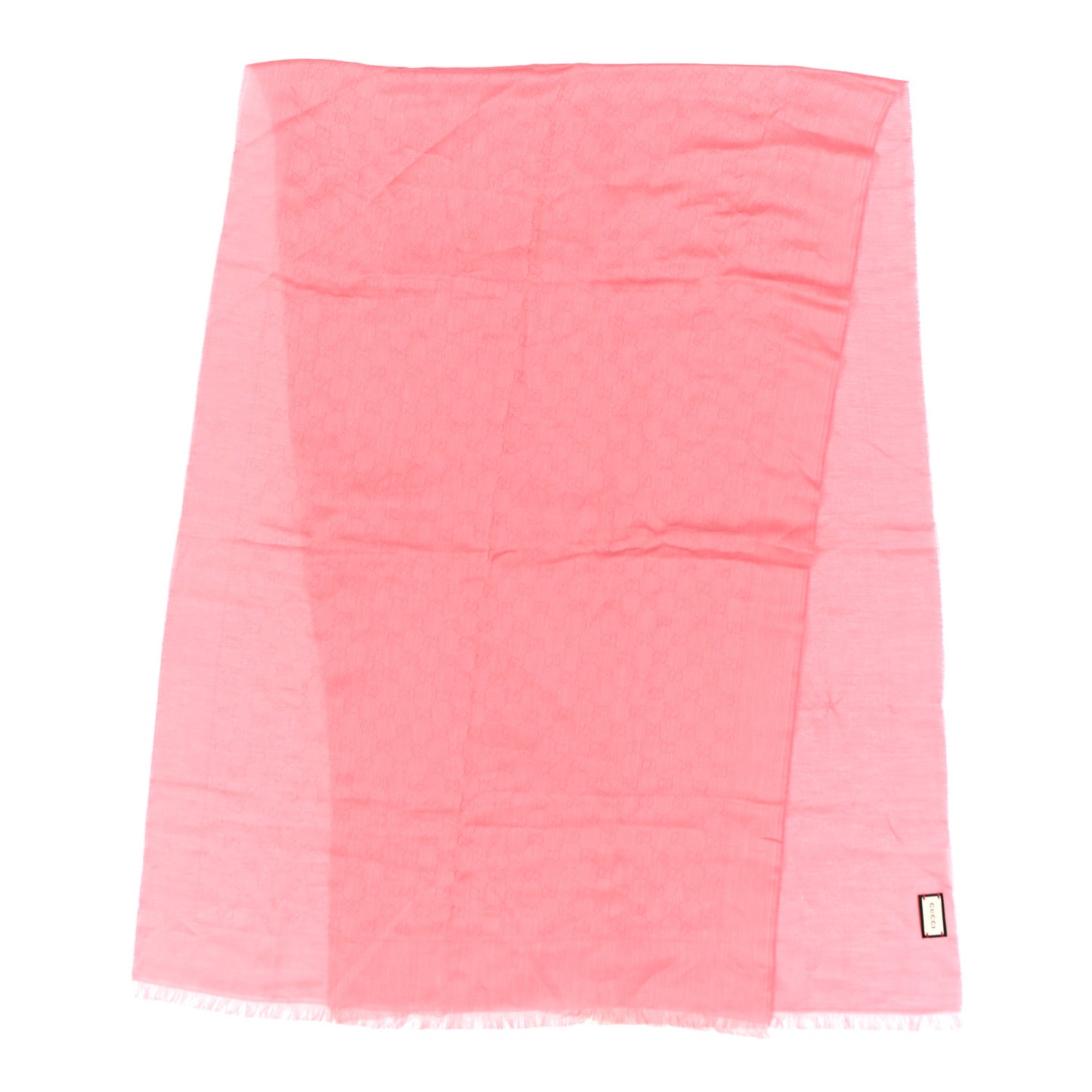 Wool Jacquard GG Monogram Reversible New Sten Fringe Scarf Pink