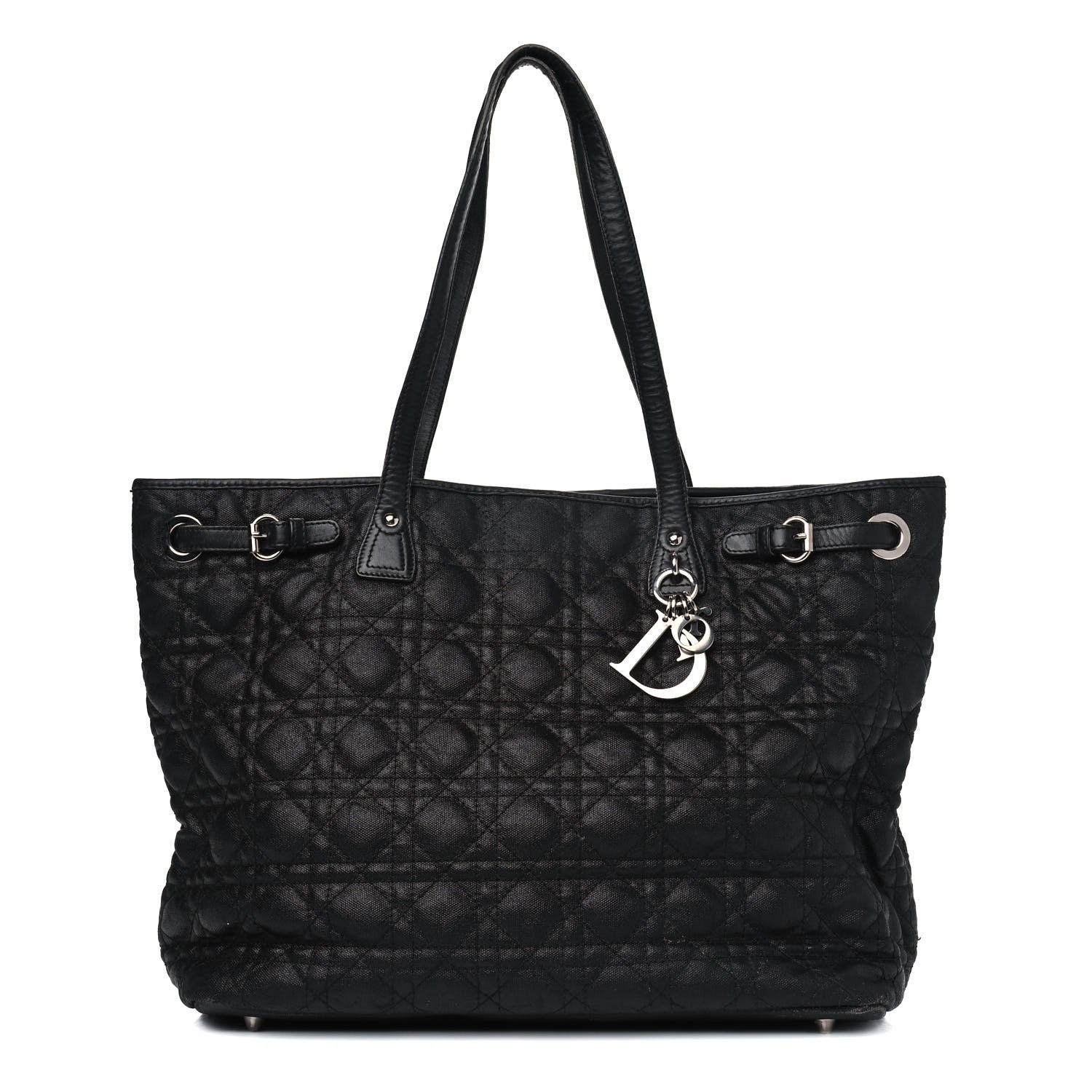 Christian Dior Coated Canvas Cannage Medium Panarea Tote Black 1 of 15