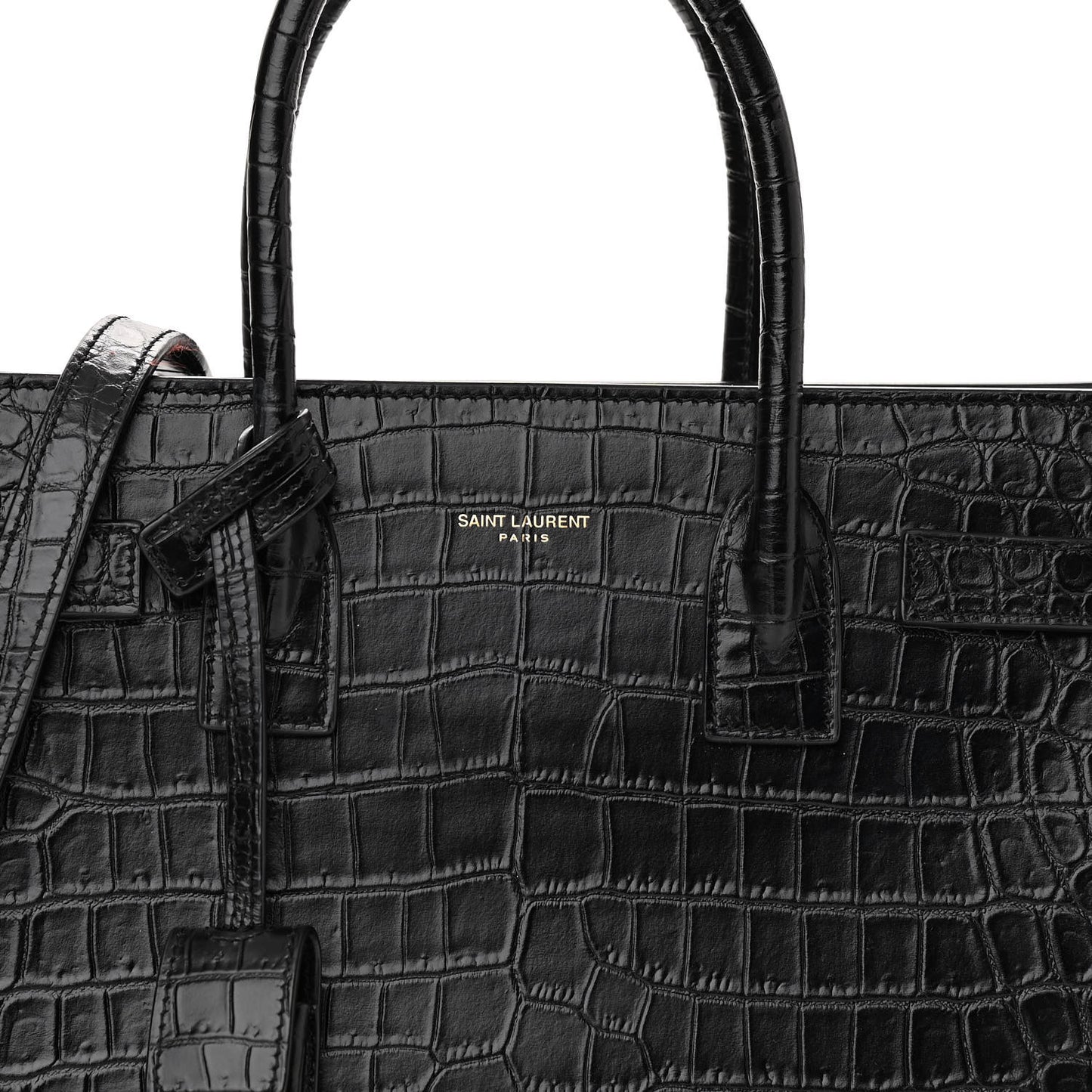 Calfskin Crocodile Embossed Baby Sac De Jour Black