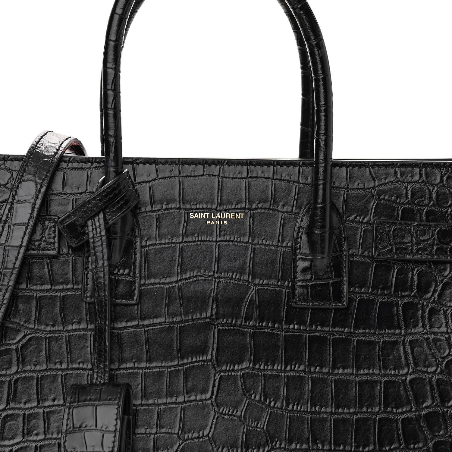 Saint Laurent Calfskin Crocodile Embossed Baby Sac De Jour Black 7 of 9