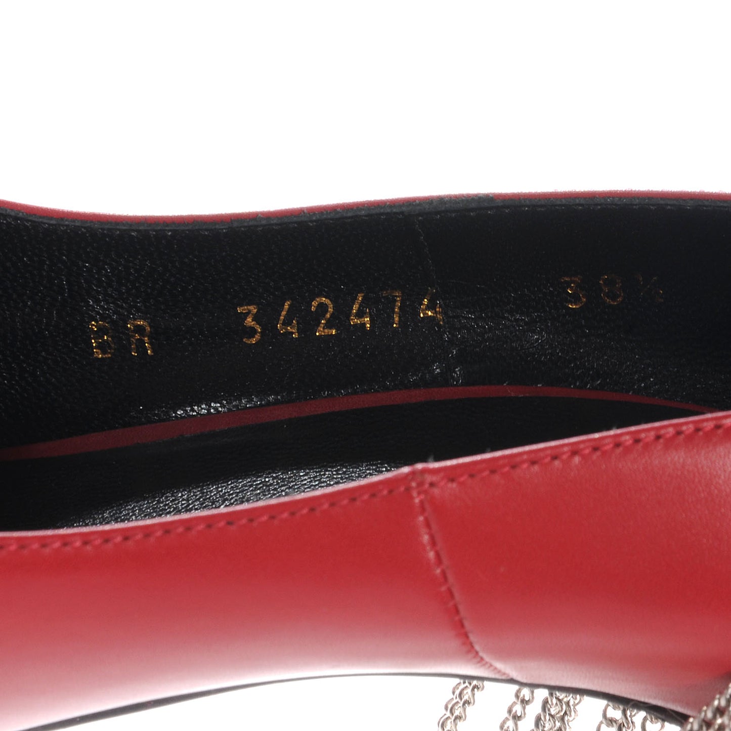 Leather Janis Chain Heel Pointed Pump 38.5 Red