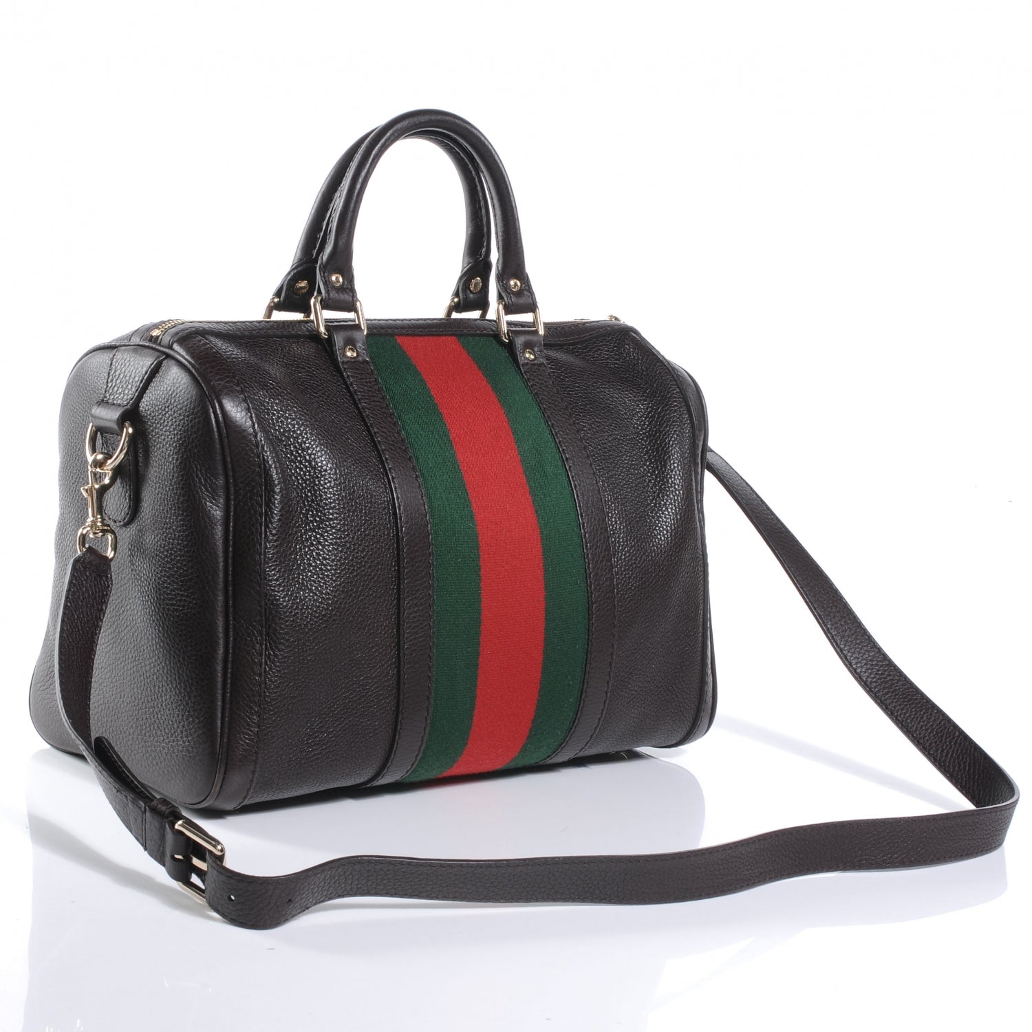 Gucci Leather Vintage Web Medium Boston Brown 3 of 8