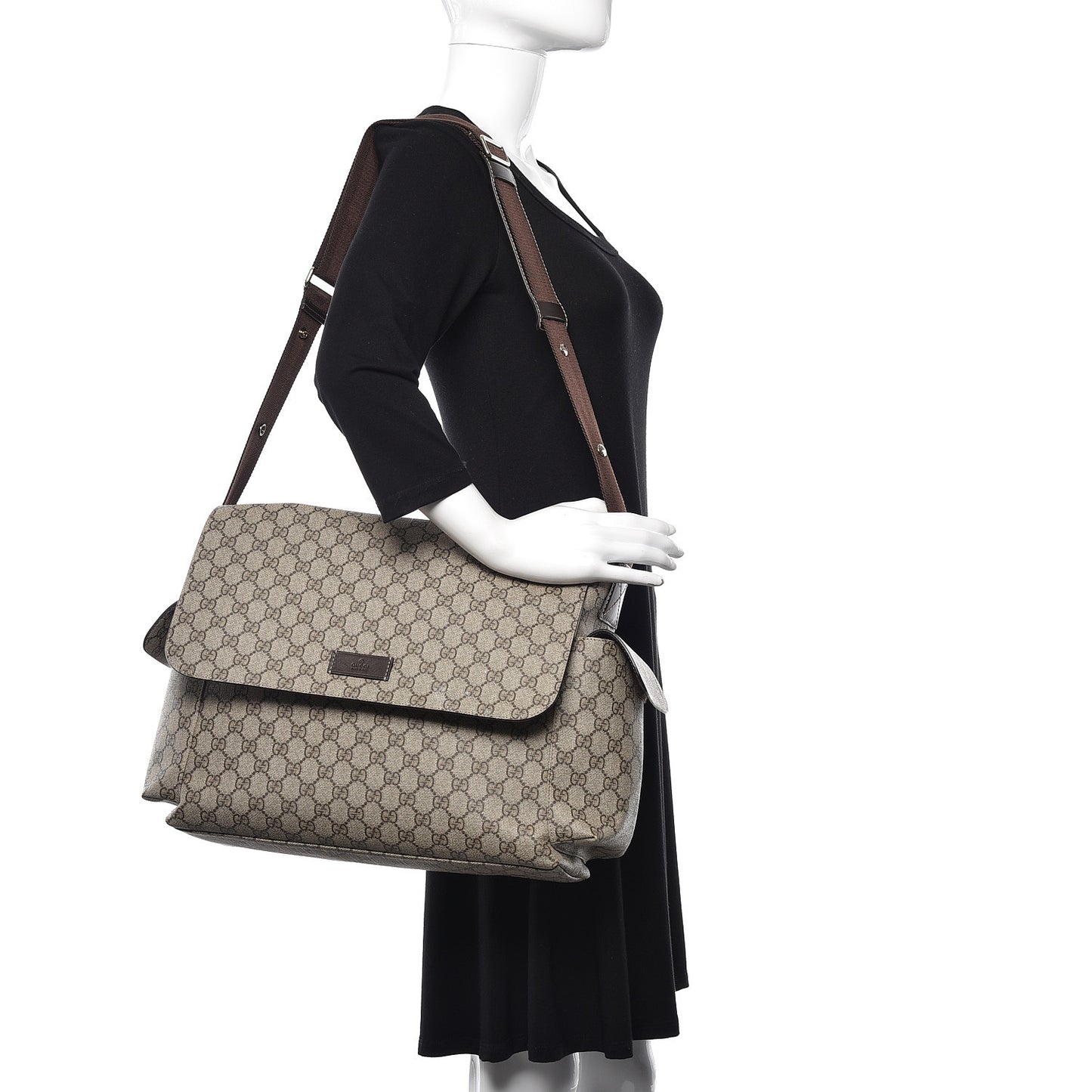 GG Plus Monogram Messenger Diaper Bag Dark Brown
