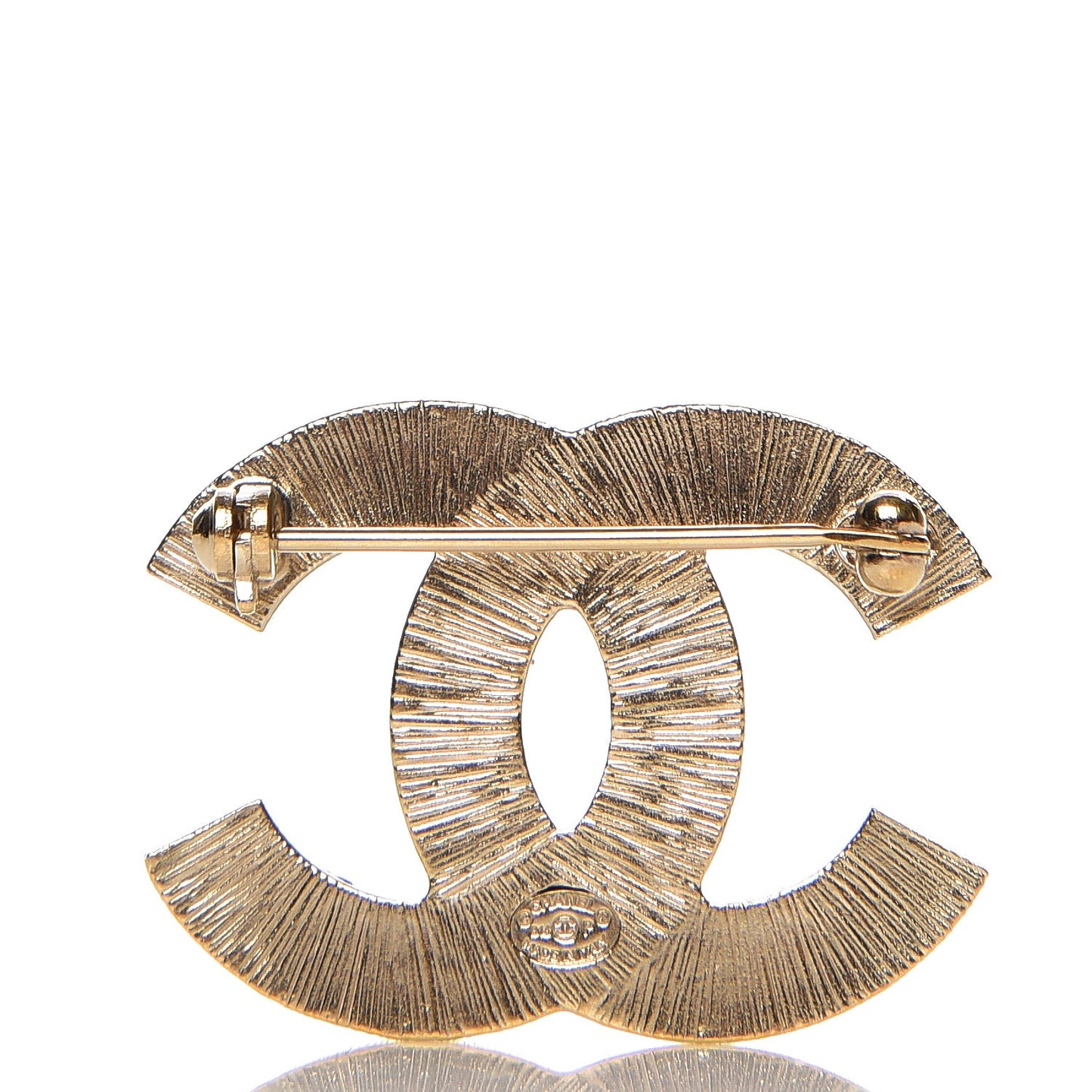 Metal Quilted CC Brooch Silver Gold