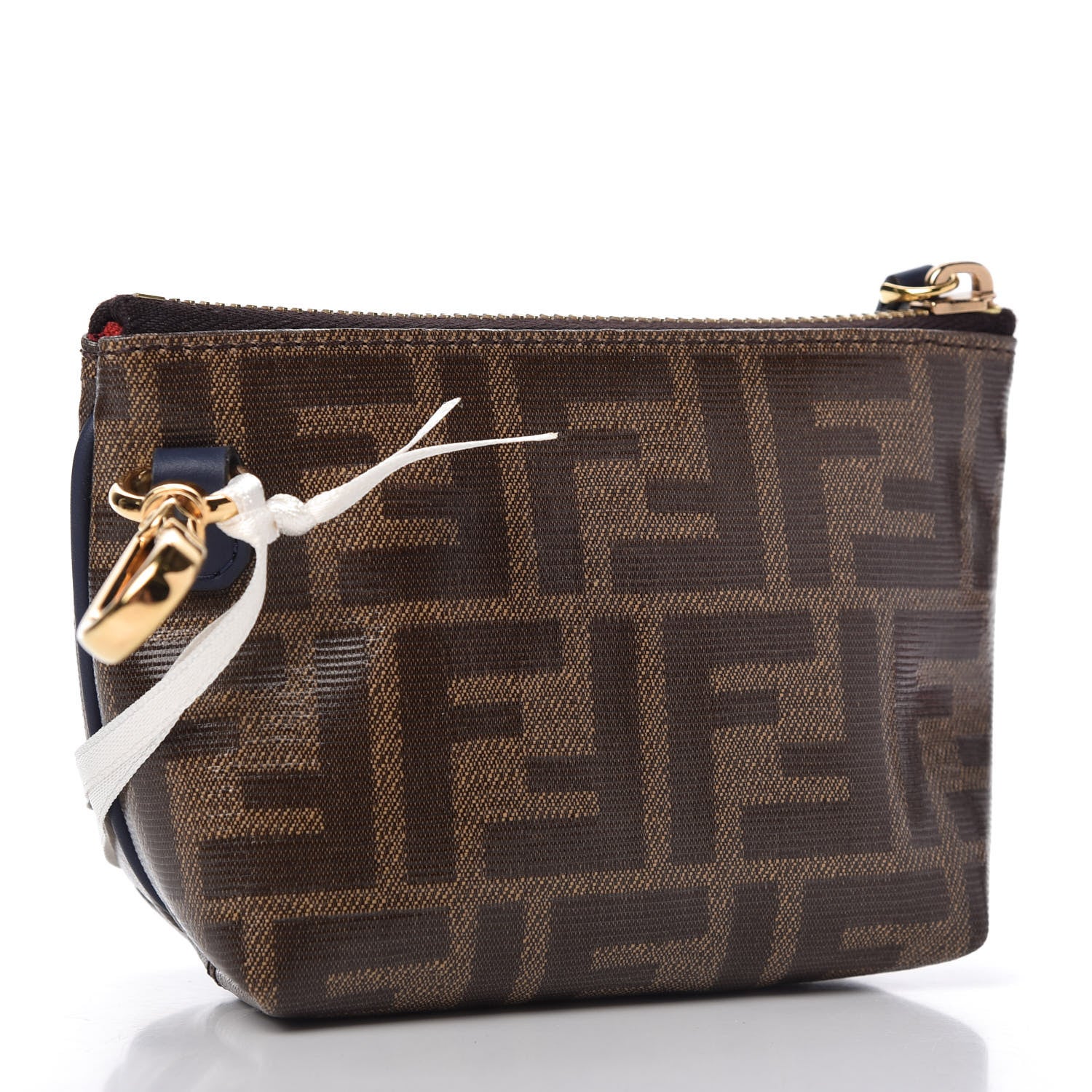 Fendi X FILA Glazed Fabric Vitello Century FF 1974 Mania Beauty Pouch Mogano Panna Blueberry 3 of 7