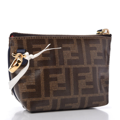 Fendi X FILA Glazed Fabric Vitello Century FF 1974 Mania Beauty Pouch Mogano Panna Blueberry 3 of 7