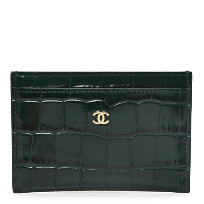 Chanel Calfskin Crocodile Embossed Crococo Card Holder Emerald 1 of 7