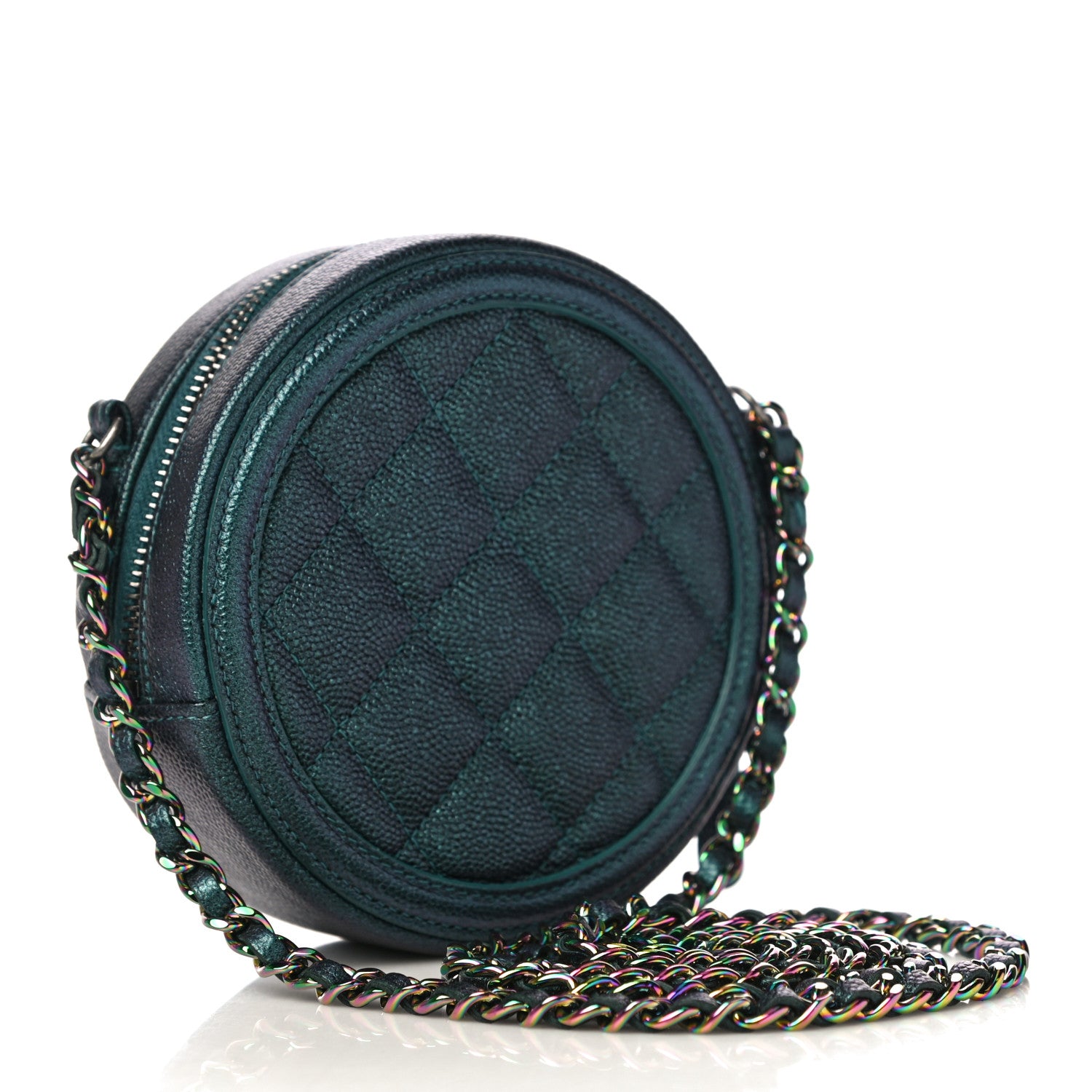 Chanel Iridescent Caviar Quilted Round Filigree Crossbody Dark Turquoise 3 of 10