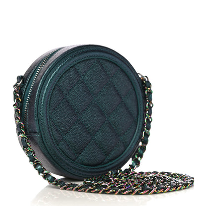 Chanel Iridescent Caviar Quilted Round Filigree Crossbody Dark Turquoise 3 of 10