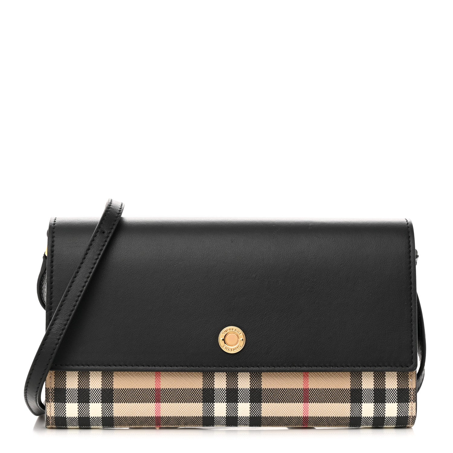 Burberry Calfskin Vintage Check Hannah Wallet with Detachable Strap Black 1 of 11