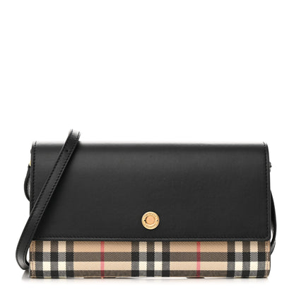 Burberry Calfskin Vintage Check Hannah Wallet with Detachable Strap Black 1 of 11