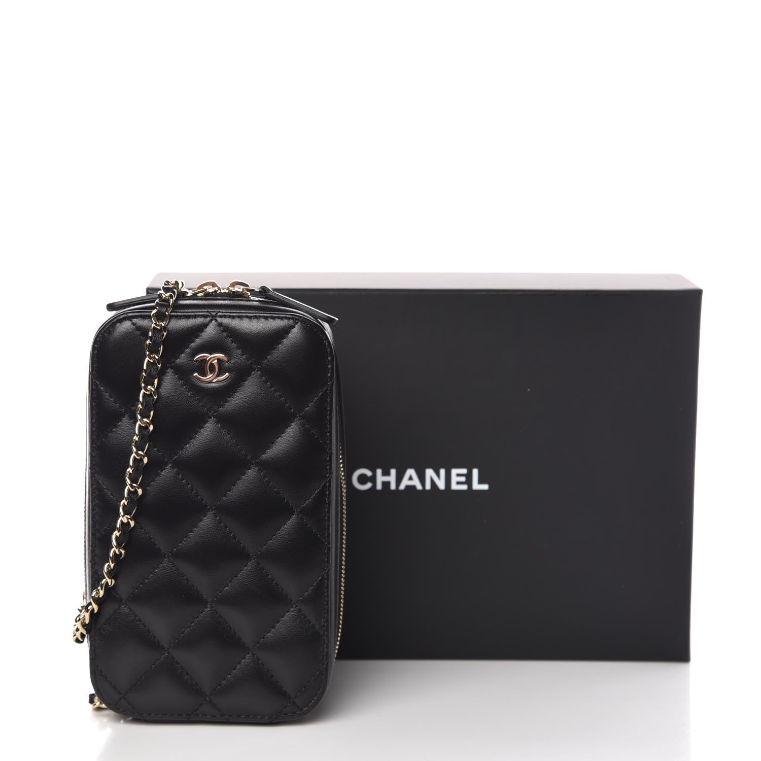 Chanel Lambskin Quilted Zip Phone Case Black 10 of 10