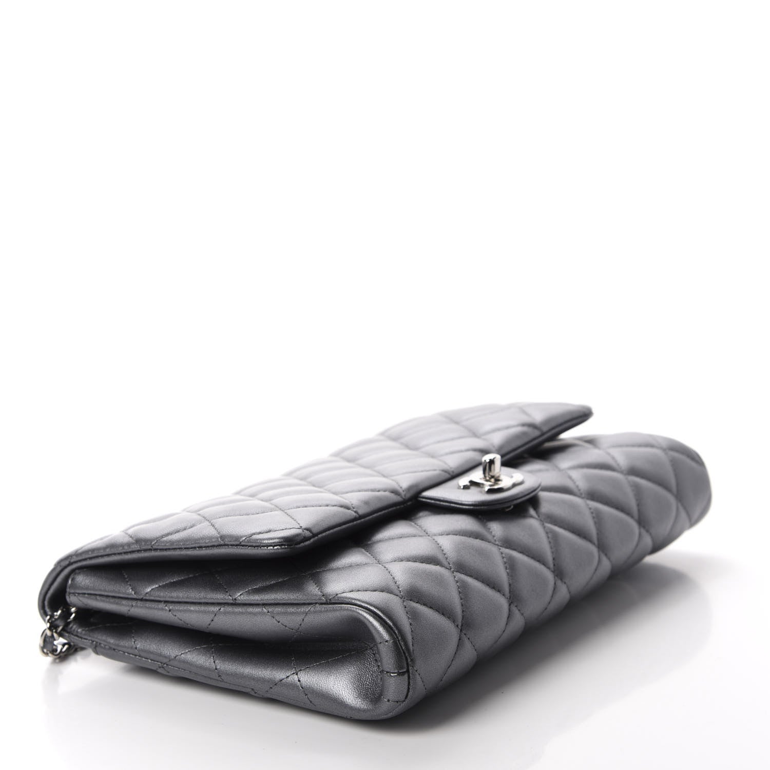 Chanel Metallic Lambskin Quilted Clutch With Chain Flap Dark Grey 4 of 10